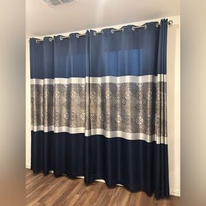 Turkish Custom made curtains Elegant Navy and Silver Patterned Curtains